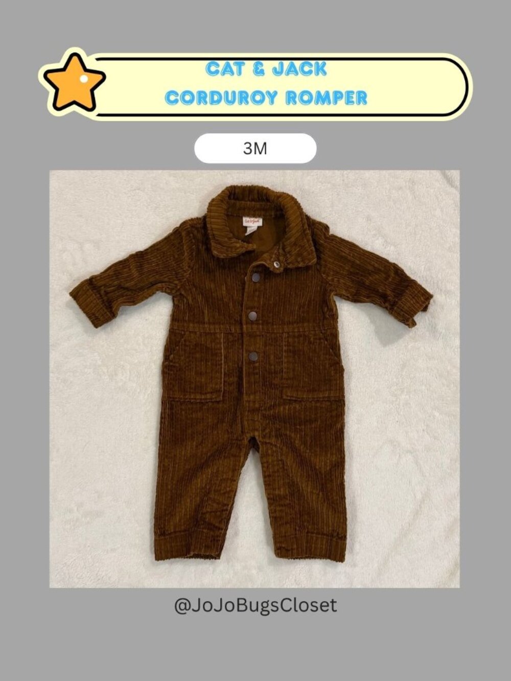 Cat & Jack 3M Brown Corduroy One-Piece Romper | Baby Boy Jumpsuit ⭐